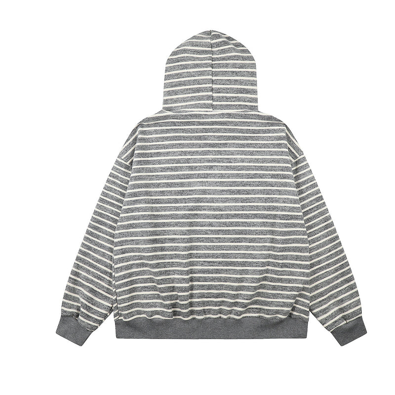 Sweat à capuche zippé rayé avec bordure en fausse fourrure