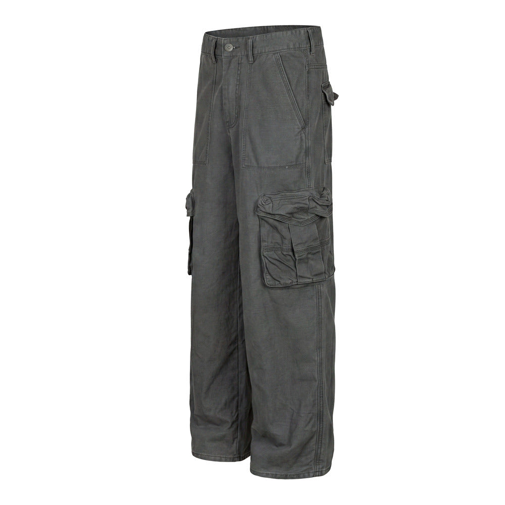 Herren-Wide-Leg-Cargohose – Grau, Gerader Fit mit mehreren Taschen