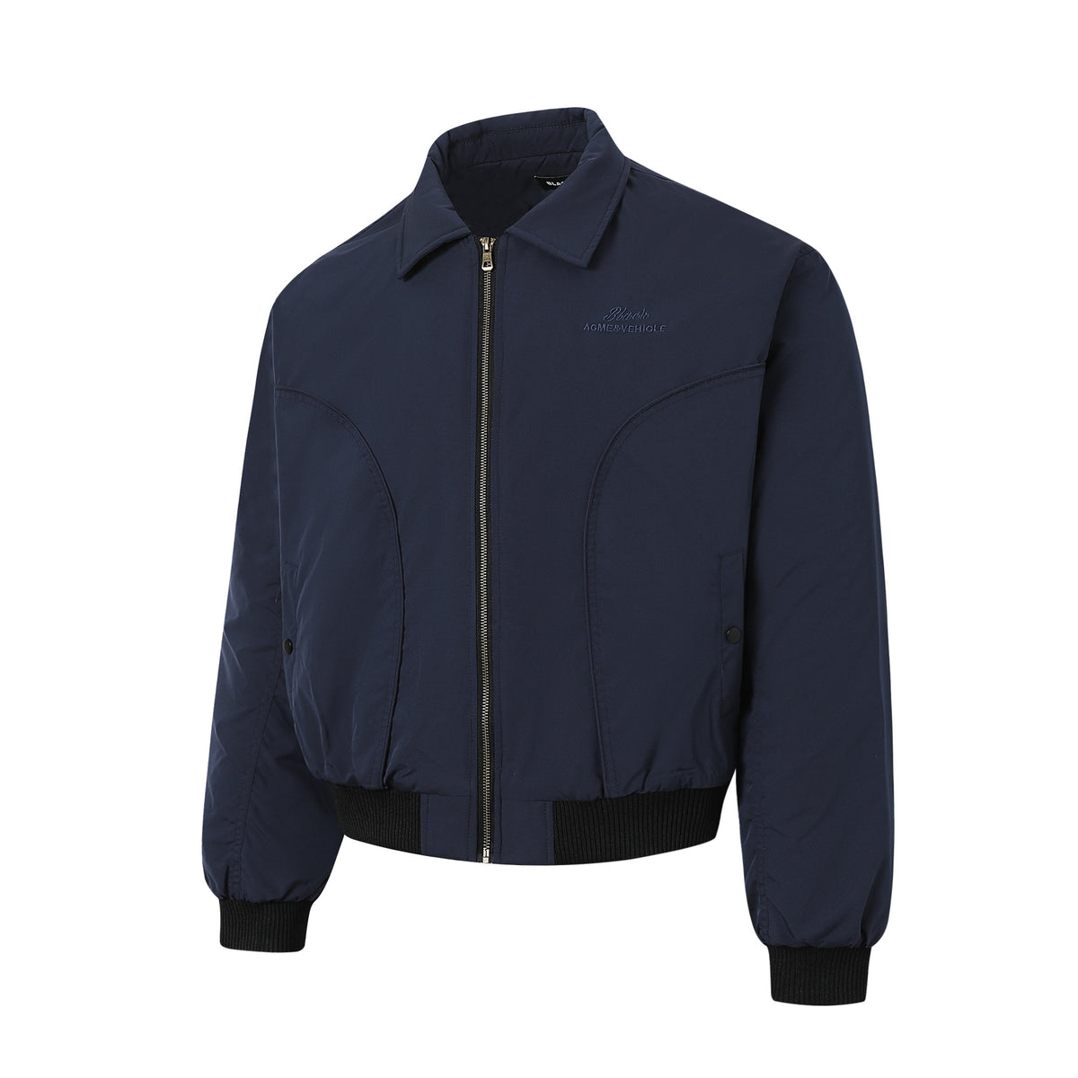Veste bomber matelassée pour homme avec col à pointes et coutures arrondies