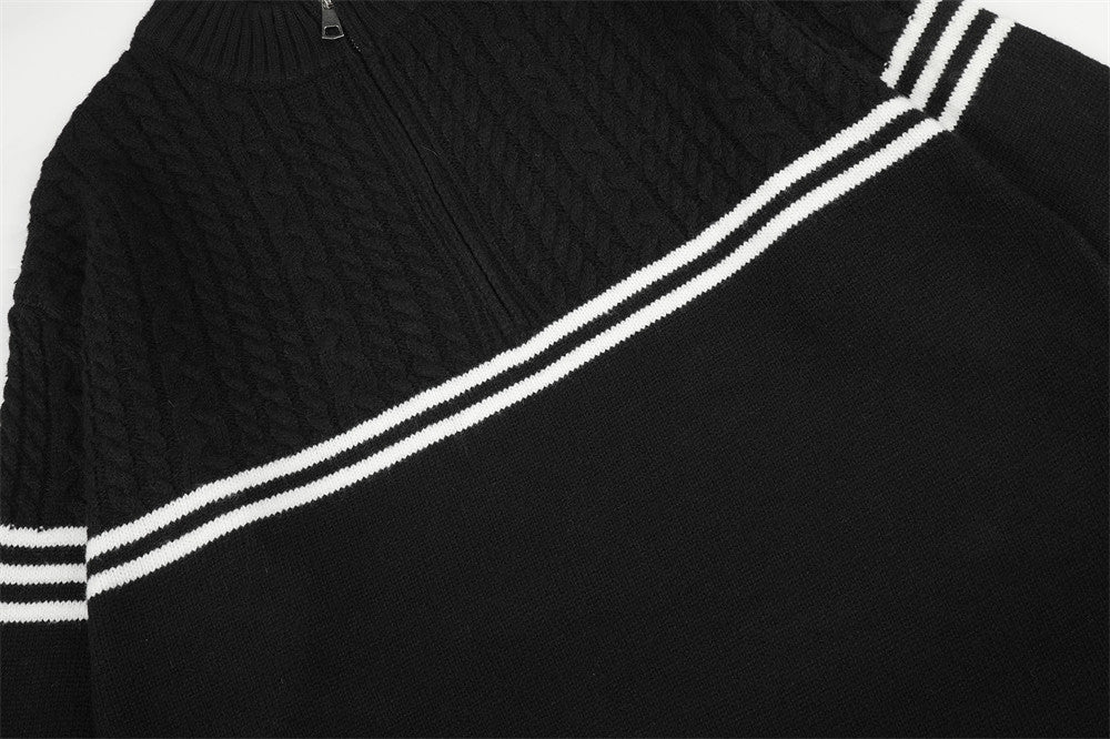 Herren-Pullover mit Reißverschluss – Cable-Knit-Half-Zip mit Streifen