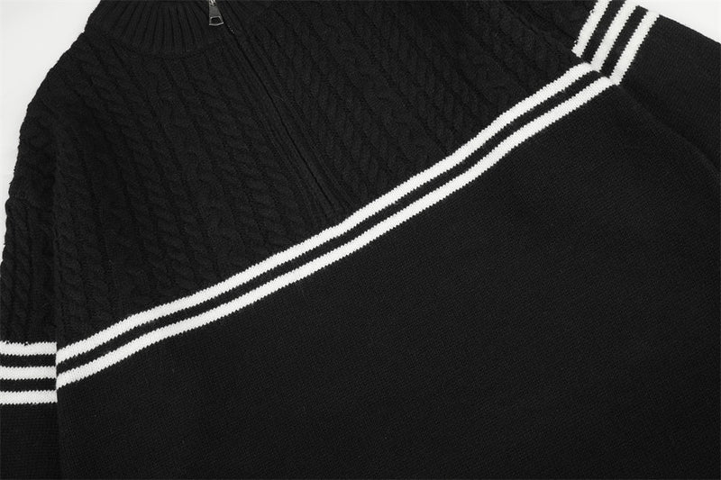 Herren-Pullover mit Reißverschluss – Cable-Knit-Half-Zip mit Streifen