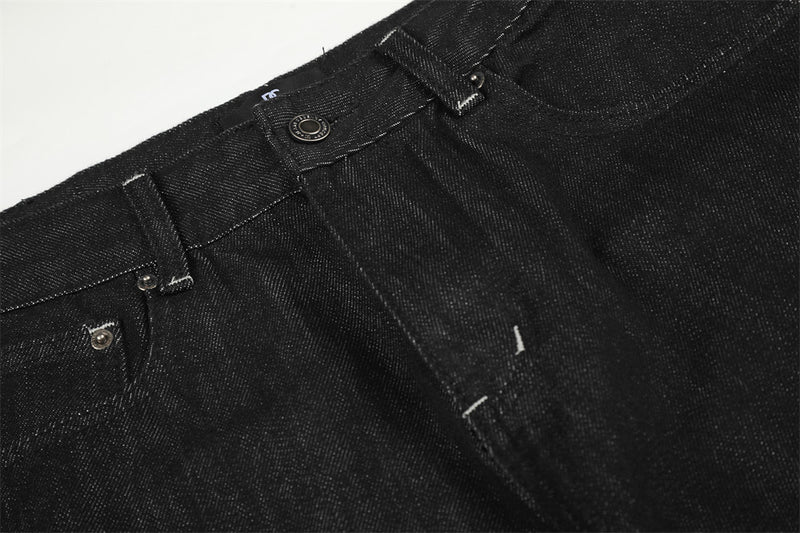 Jean barrel à jambes larges avec imprimé étoiles et script – Denim noir