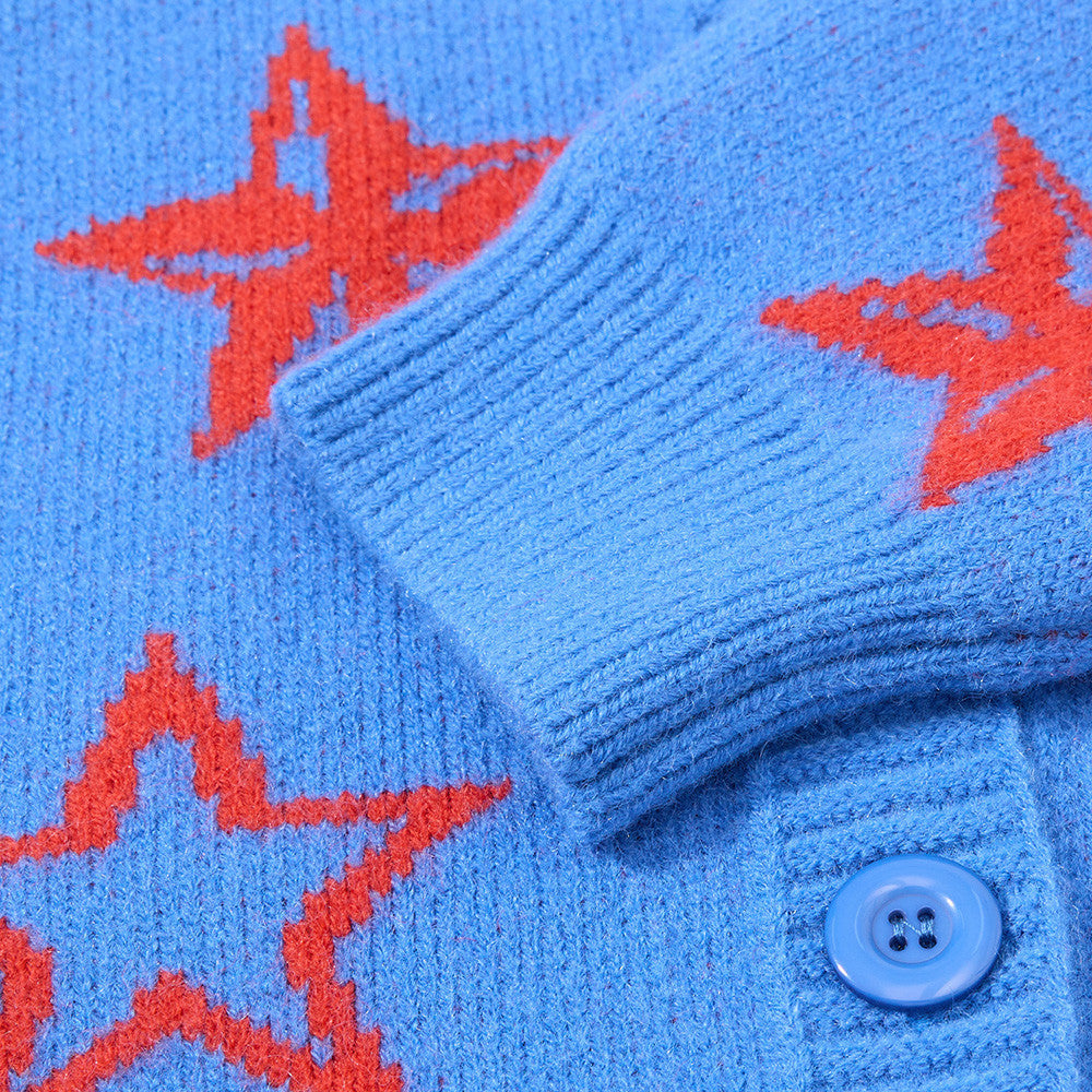 Gilet en maille à motif étoiles intégral – Coupe décontractée boutonnée