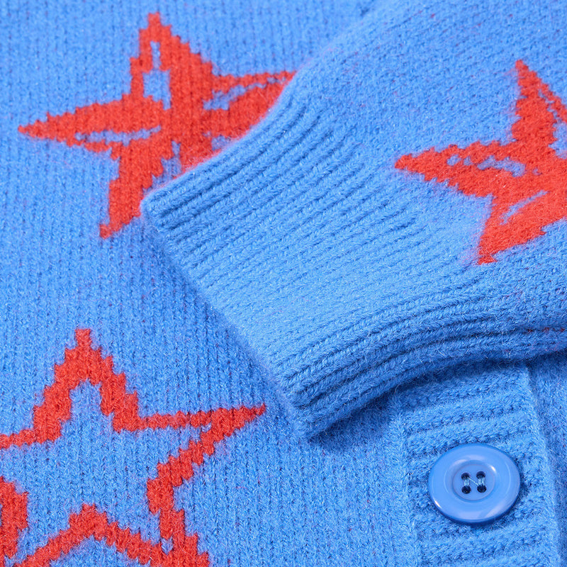 Gilet en maille à motif étoiles intégral – Coupe décontractée boutonnée