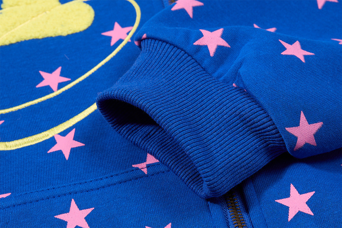 Hoodie zippé à motif étoiles, capuche bordée de fausse fourrure et motif « I ♥ Me »