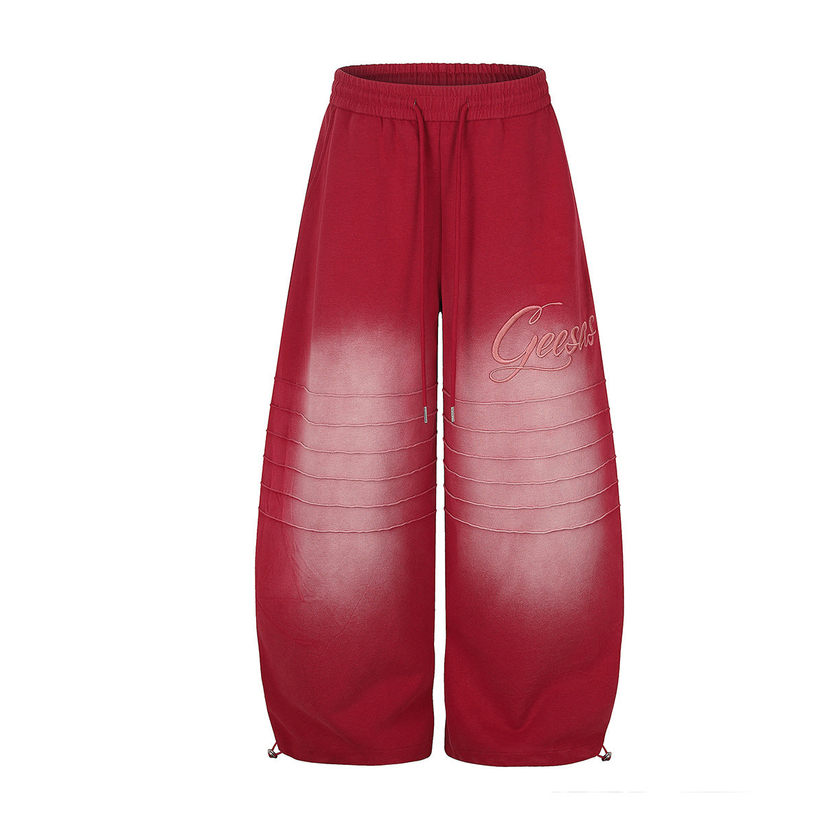 Pantalon de survêtement à jambes larges avec délavage dégradé et plis aux genoux