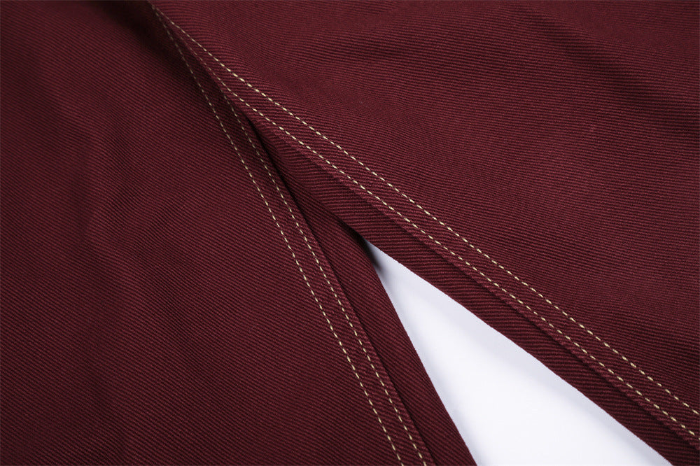 Wide-Leg Pleated Trousers – Curved Barrel Fit with Contrast Stitching