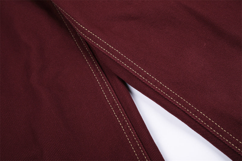 Wide-Leg Pleated Trousers – Curved Barrel Fit with Contrast Stitching