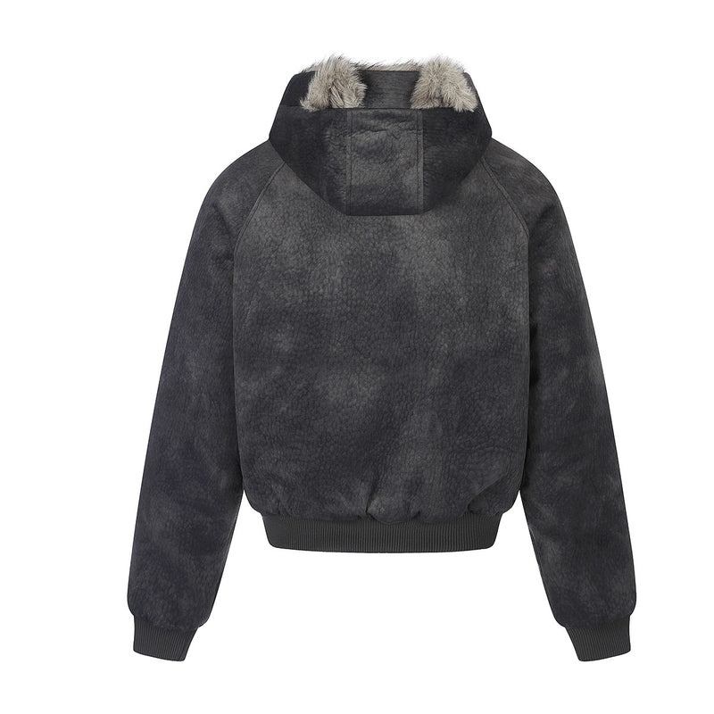 Cazadora Bomber de Ante Sintético con Tachuelas, Capucha y Forro de Pelo