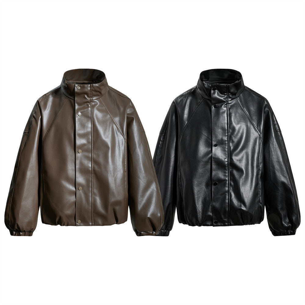 Veste homme oversize en similicuir PU, col montant, boutons-pression, coupe carrée
