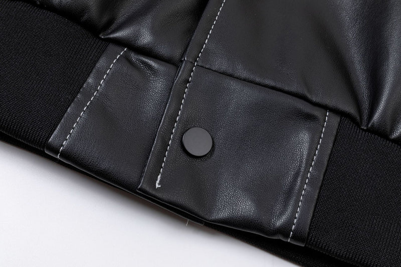 Veste en cuir zippée oversize – Bomber en PU à broderies gothiques tribales