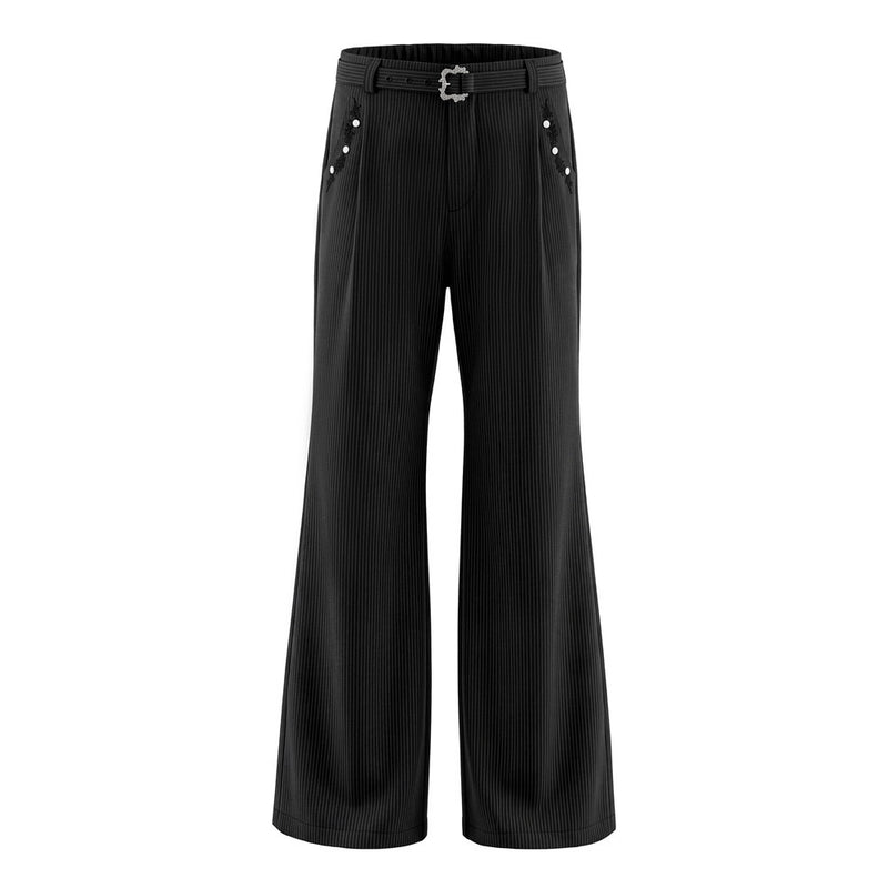Pantalon ample rayé pour homme avec broderies florales et ceinture