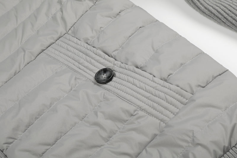 Gesteppte Puffer-Hybridjacke – Strickärmel und Stehkragen