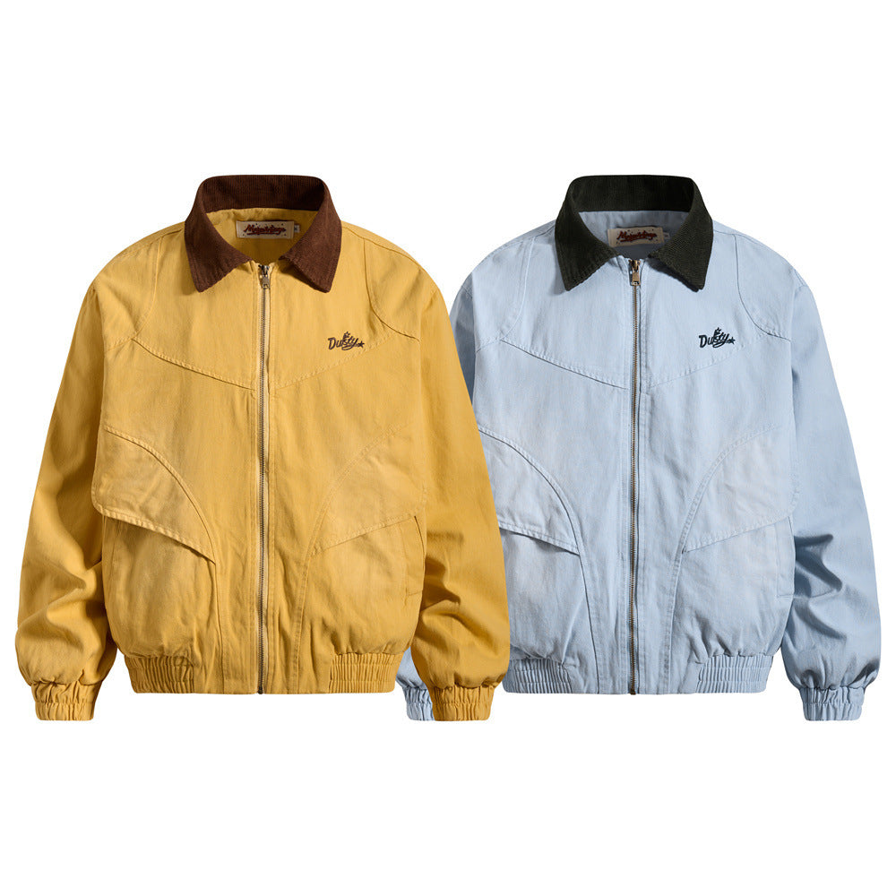 Chaqueta workwear vintage americana de lona para hombre con cuello de pana