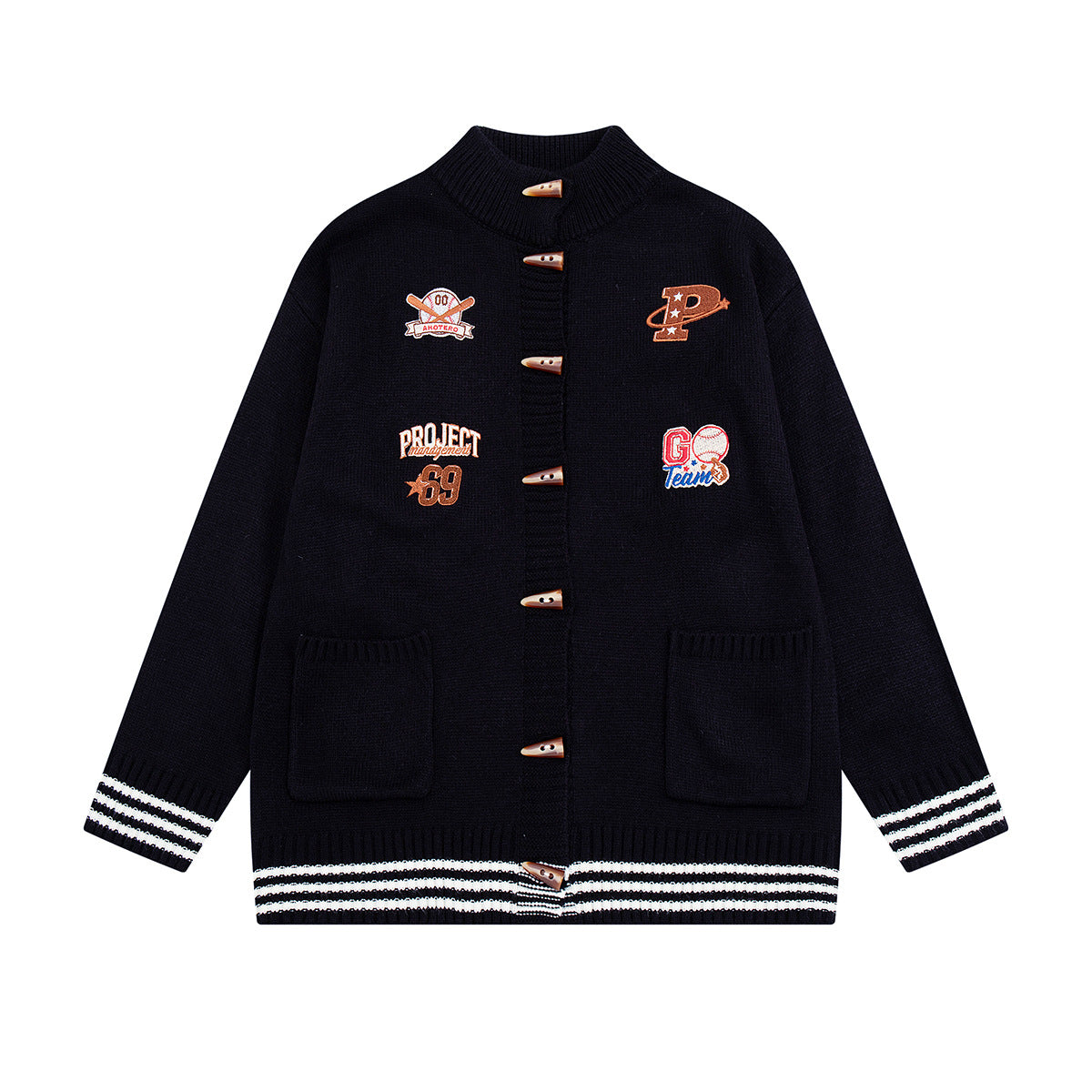 Strickcardigan mit Baseball-Stickerei und Knebelknöpfen