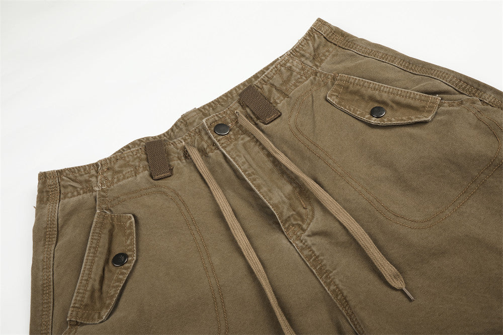 Baggy Cargo Pants Men Wide-Leg Multi-Pocket Washed Streetwear Trousers
