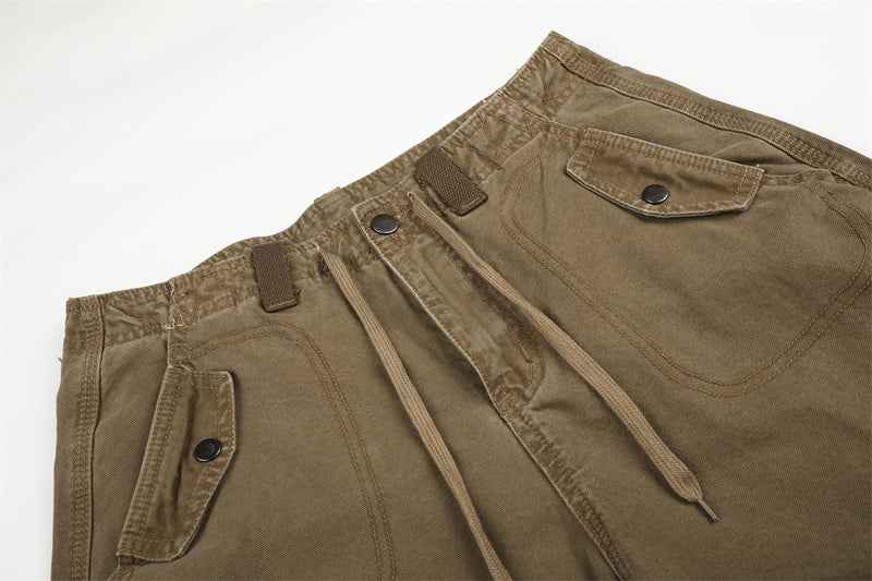 Baggy Cargo Pants Men Wide-Leg Multi-Pocket Washed Streetwear Trousers
