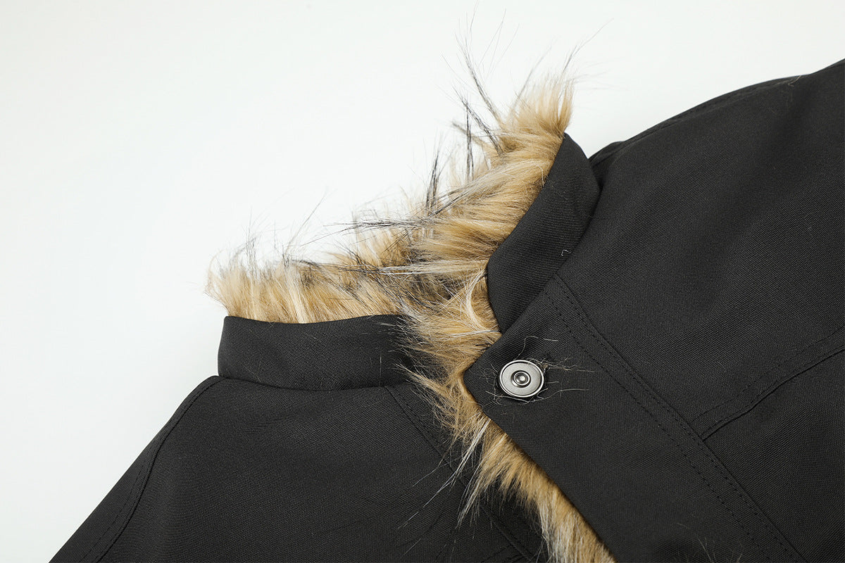 Faux Fur Trim Padded Jacket with Stand Collar & Button Front