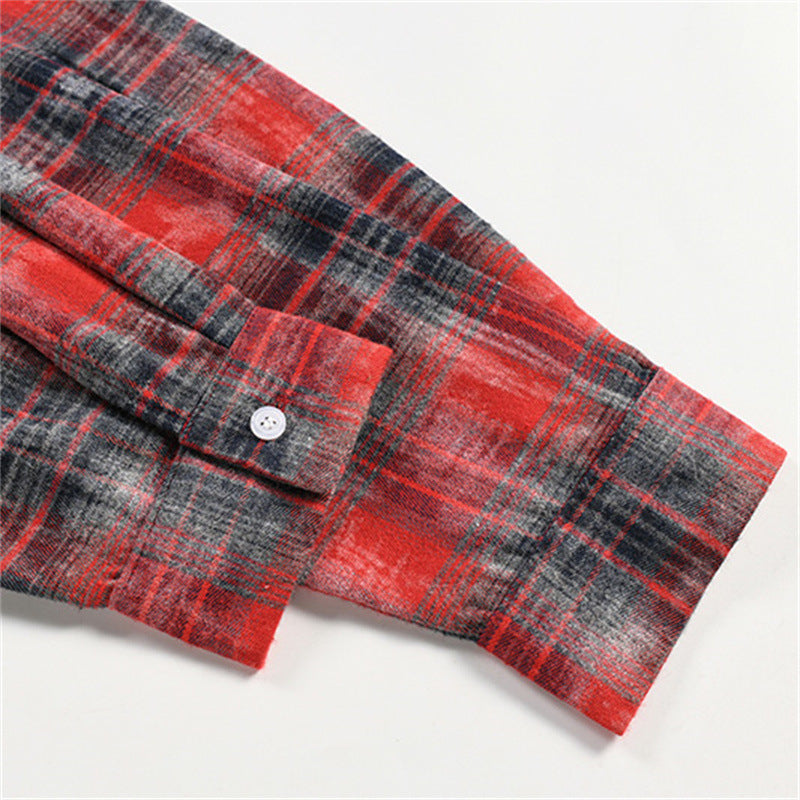 Long Sleeve Button Shirt – Plaid Patchwork Graphic Print Oversized Flannel