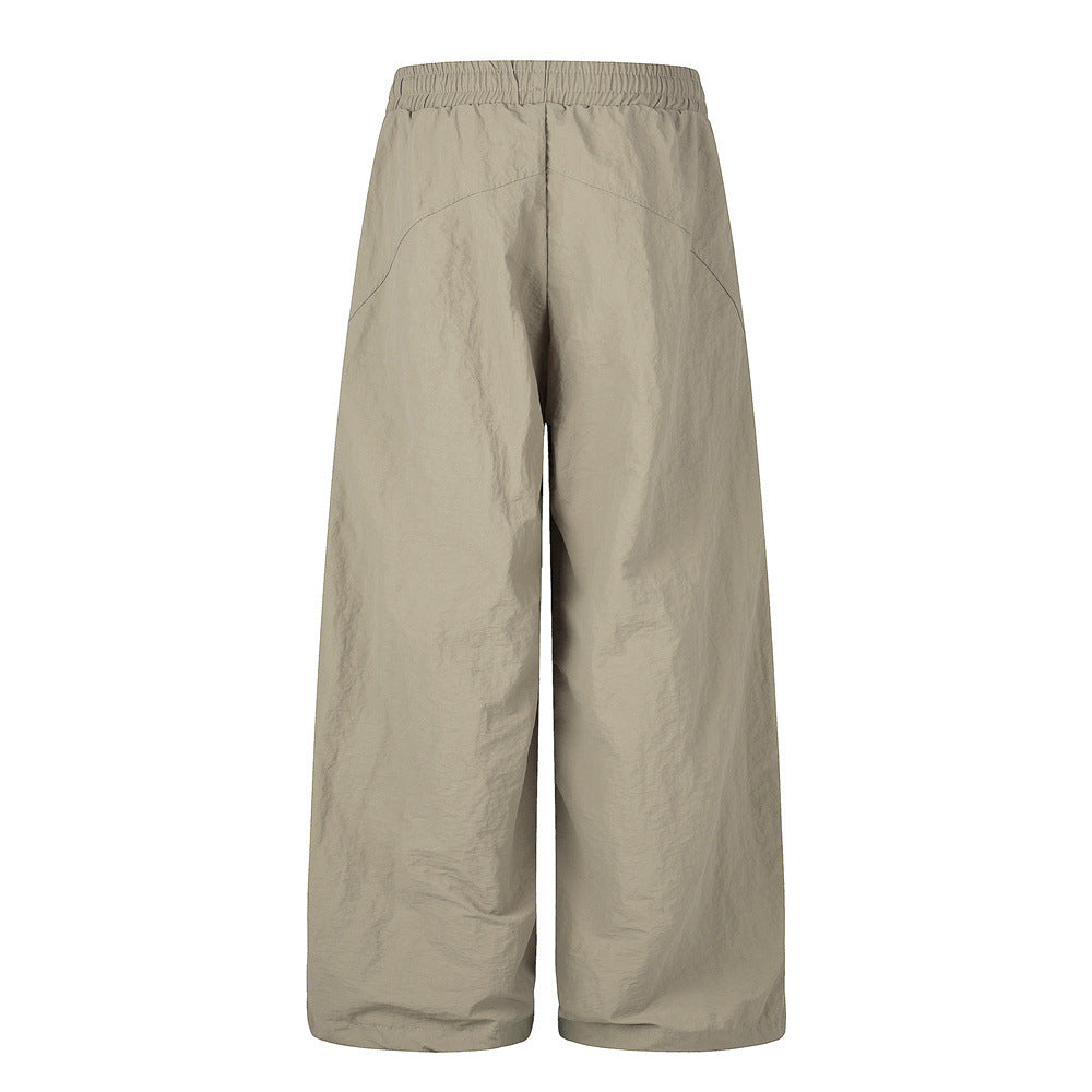 Star Print Wide Leg Parachute Pants – Drawstring Baggy Track Trousers