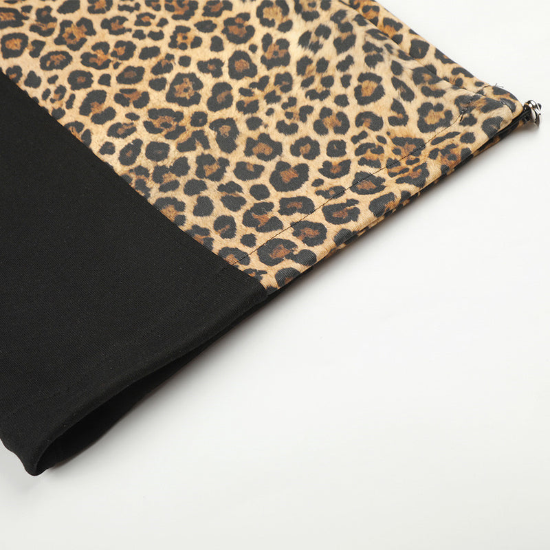 Men's Leopard Print Wide-Leg Sweatpants – Black Colorblock Oversized Street
