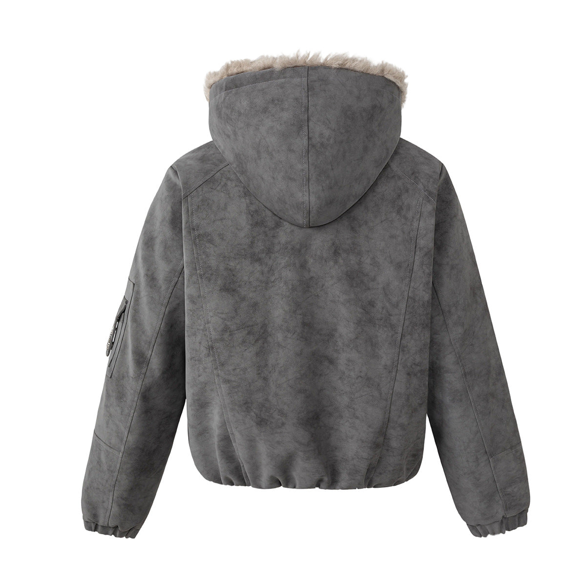 Veste bomber à capuche – Similicuir effet usé, col en fausse fourrure et garnissage matelassé