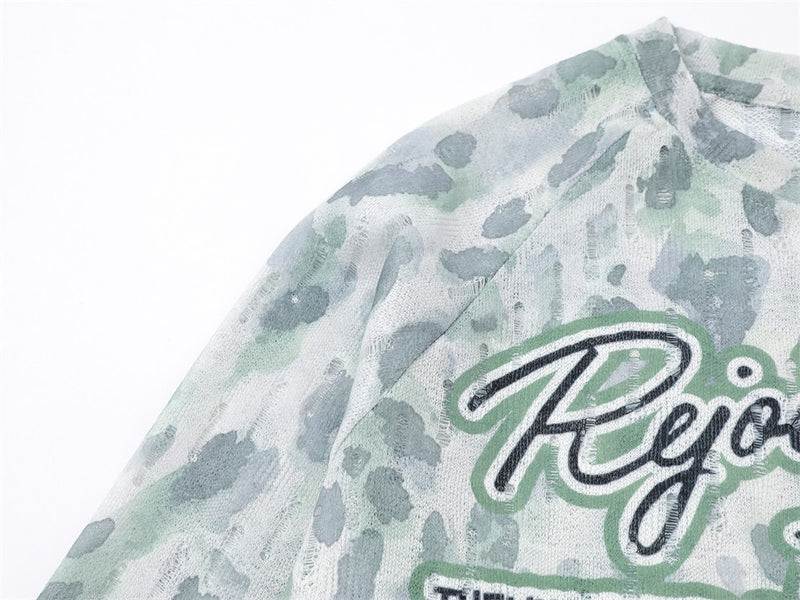 Camiseta gráfica de manga larga con estampado de leopardo – Animal print tie-dye con letras
