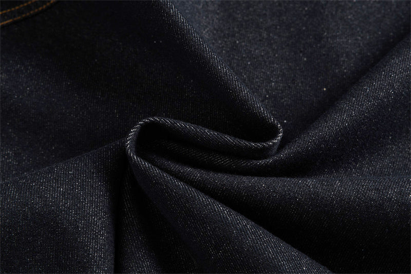 Men's Raw Denim Jacket with Corduroy Collar — Deconstructed Seam Design