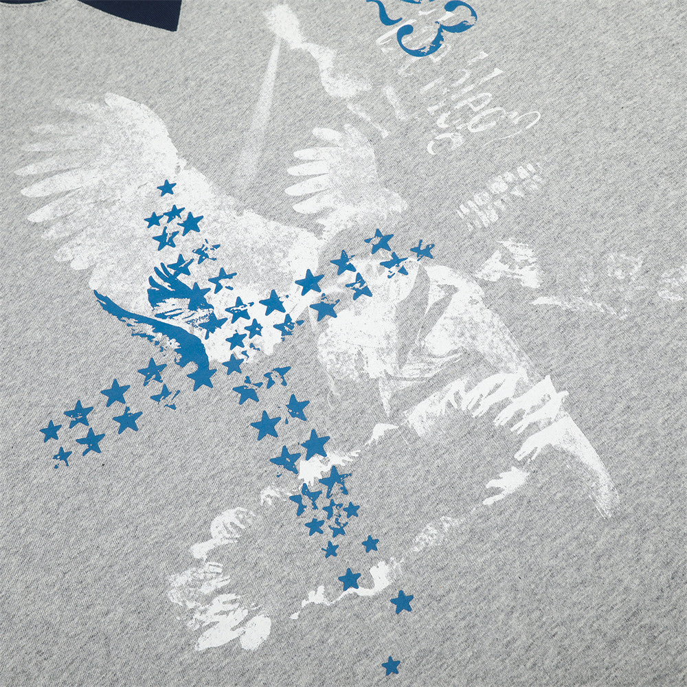 Men's Eagle & Star Graphic Long Sleeve Tee – Grey Colorblock Crew Neck