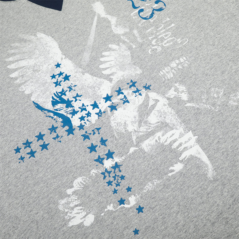 Men's Eagle & Star Graphic Long Sleeve Tee – Grey Colorblock Crew Neck