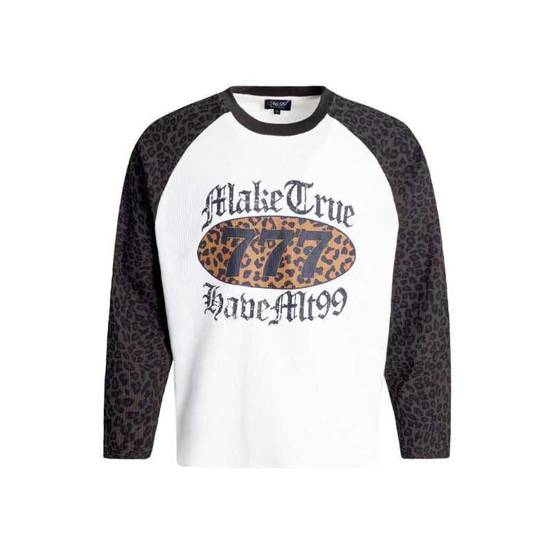 Men's Leopard Print Raglan Long Sleeve Waffle Shirt – Gothic Letter Graphic