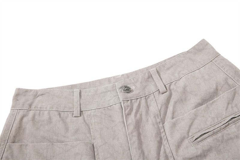 Wide-Leg Pleated Drape Pants – Acid Wash Baggy Trousers with Zip Pockets