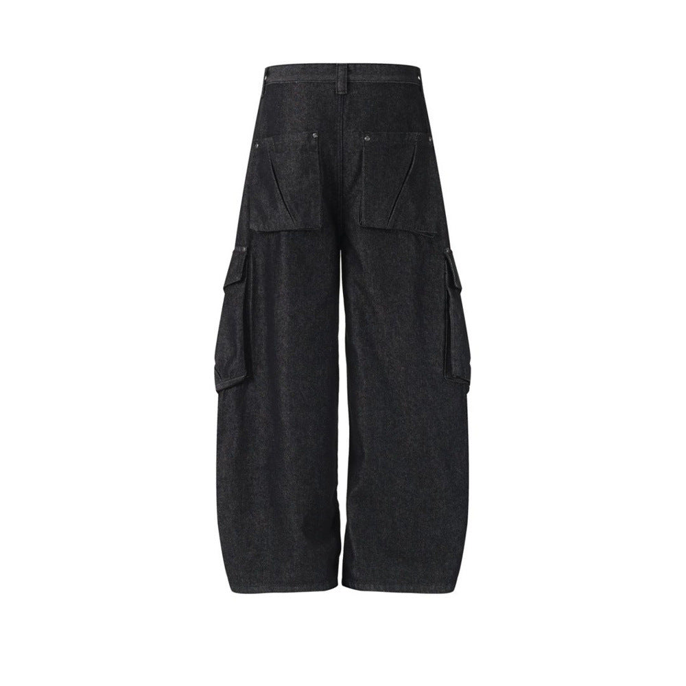 Black Baggy Cargo Jeans Men – Wide-Leg Denim with Large Utility Pockets