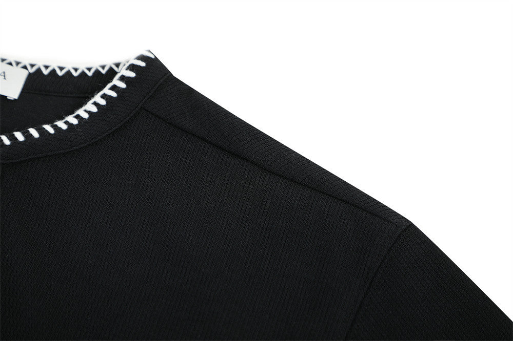 Men's Henley V-Neck Short Sleeve T-Shirt with Contrast Stitch Detail