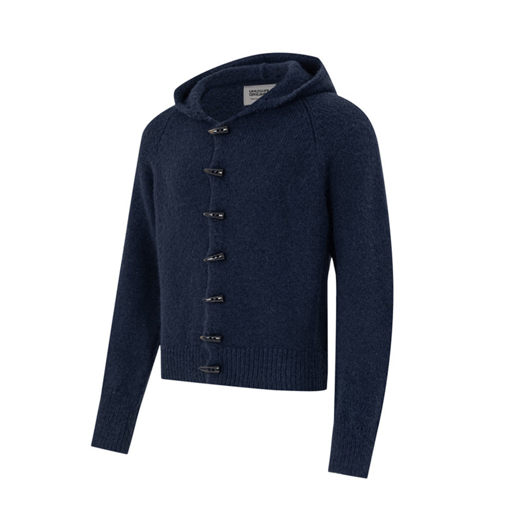 Gilet cardigan tricoté à capuche et boutons brandebourg – Veste pull homme ajustée