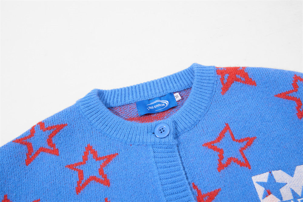 Gilet en maille à motif étoiles intégral – Coupe décontractée boutonnée