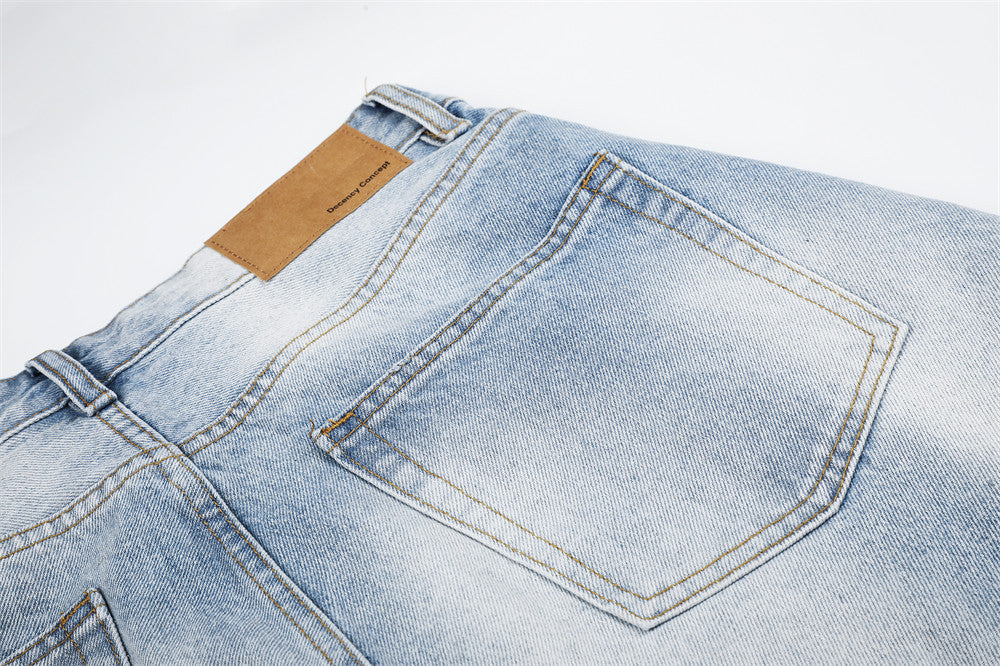Wide-Leg Distressed Denim Shorts – Light Wash Retro Baggy Fit