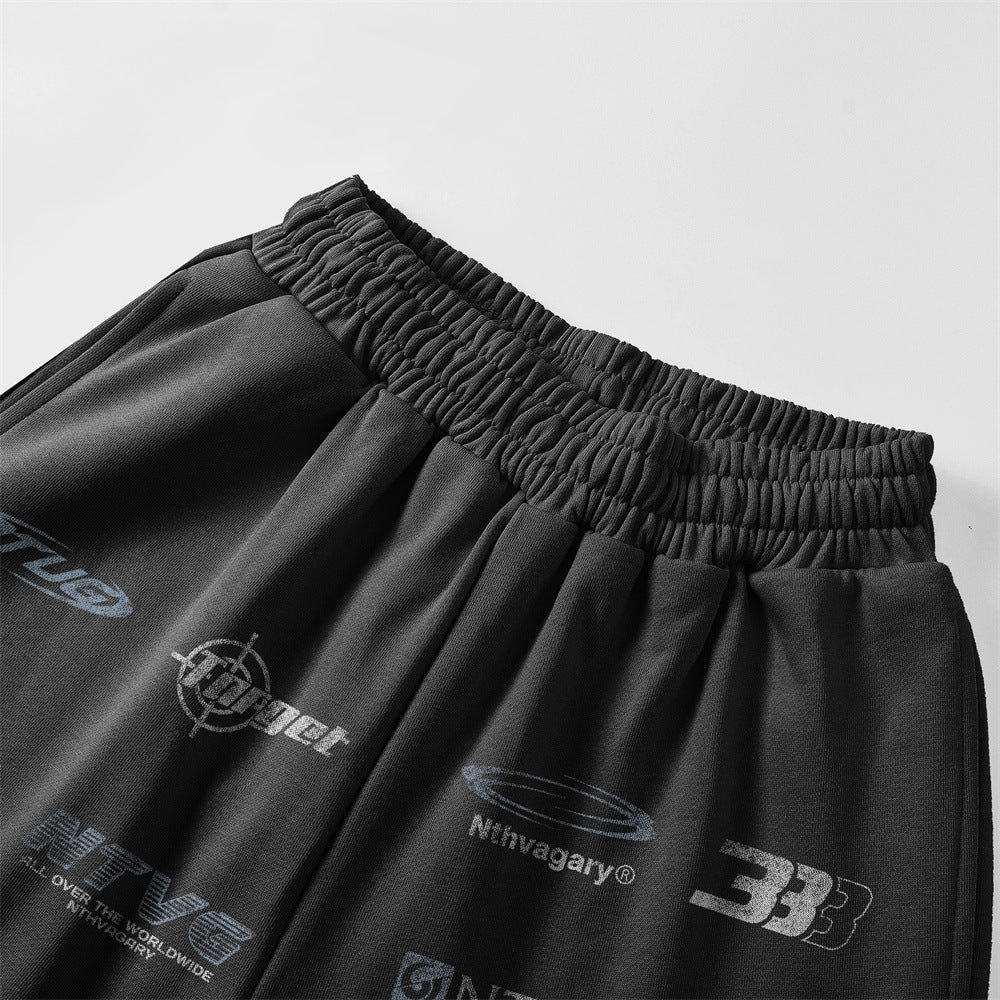 Sweatpants mit Multi-Logo-Print und weitem Bein – Lässige Streetwear-Hose mit geradem Schnitt