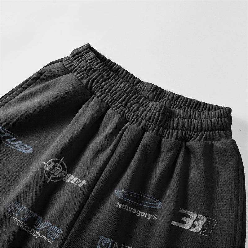 Sweatpants mit Multi-Logo-Print und weitem Bein – Lässige Streetwear-Hose mit geradem Schnitt