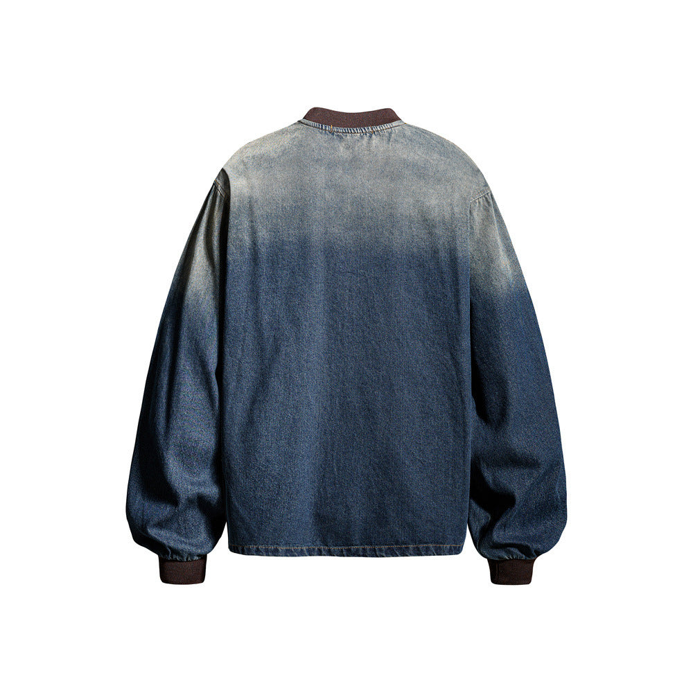 Oversized Vintage Washed Denim Crewneck Sweatshirt – Tie-Dye Fade Graphic Print