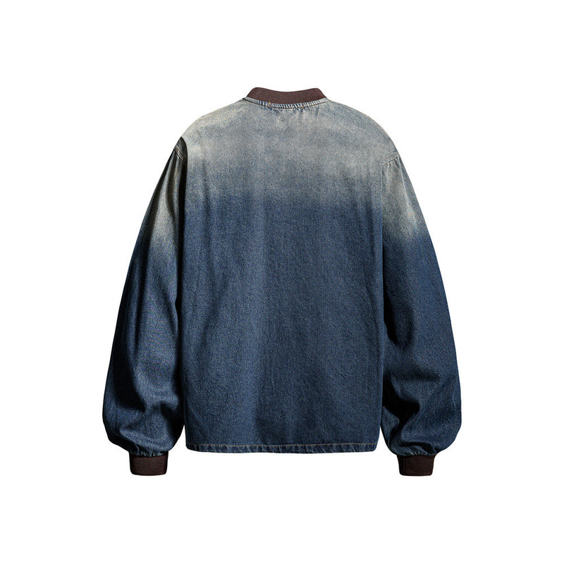 Oversized Vintage Washed Denim Crewneck Sweatshirt – Tie-Dye Fade Graphic Print