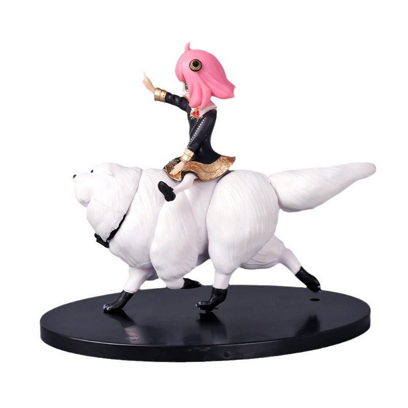 This Spy x Family Anya Forger PVC Figure features a pink-haired girl riding a large polar bear. The 17 cm collectible statue showcases Anya&