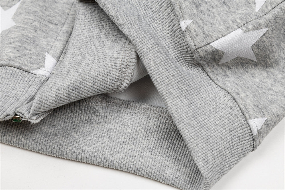 Star Print Zip-Up Hoodie with Striped Raglan Sleeves – Oversized Streetwear
