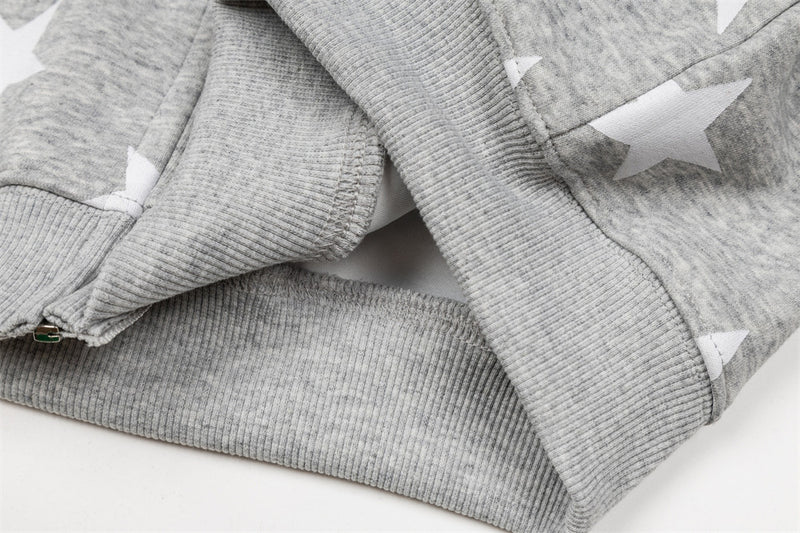 Star Print Zip-Up Hoodie with Striped Raglan Sleeves – Oversized Streetwear
