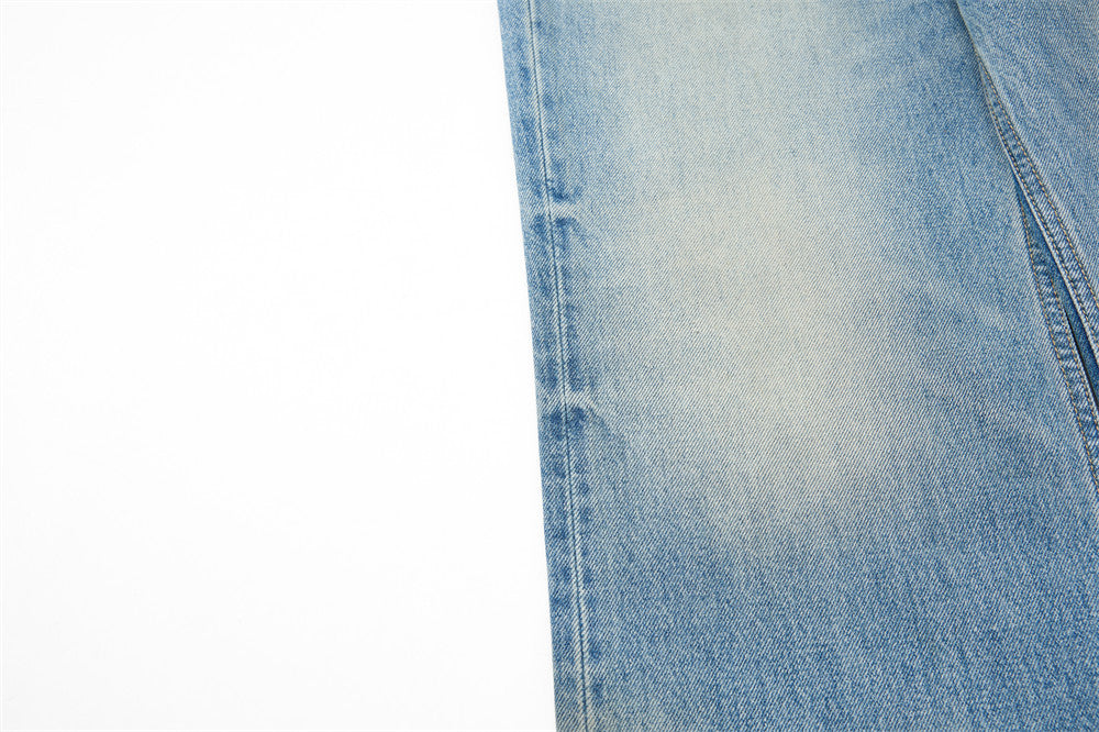 Wide Leg Baggy Jeans – Men's Vintage Washed Light Blue Straight Fit Denim
