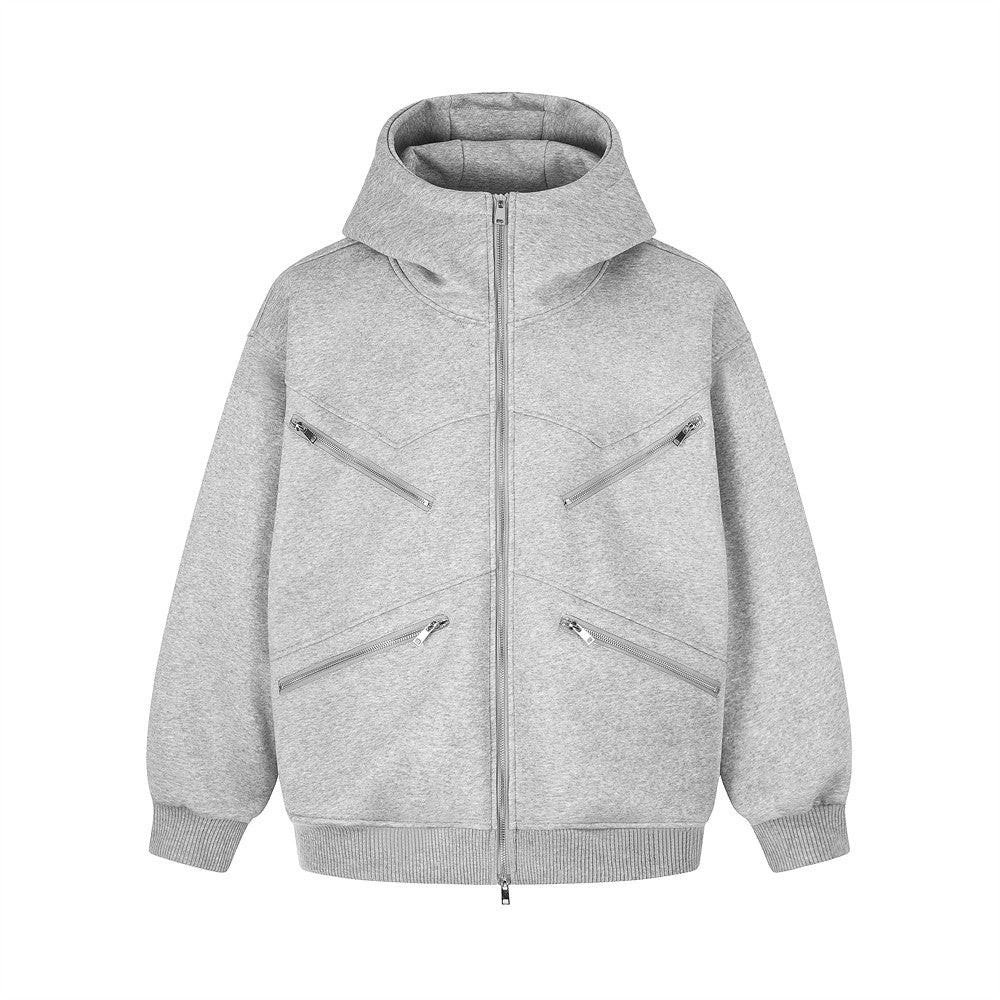Oversize-Zip-Hoodie in Grau mit Details aus mehreren Reißverschlüssen