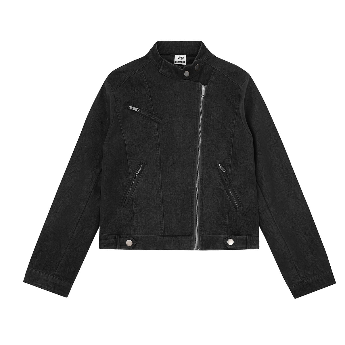 Cropped Moto Biker Jacket – Asymmetric Zip PU Leather Rider Coat