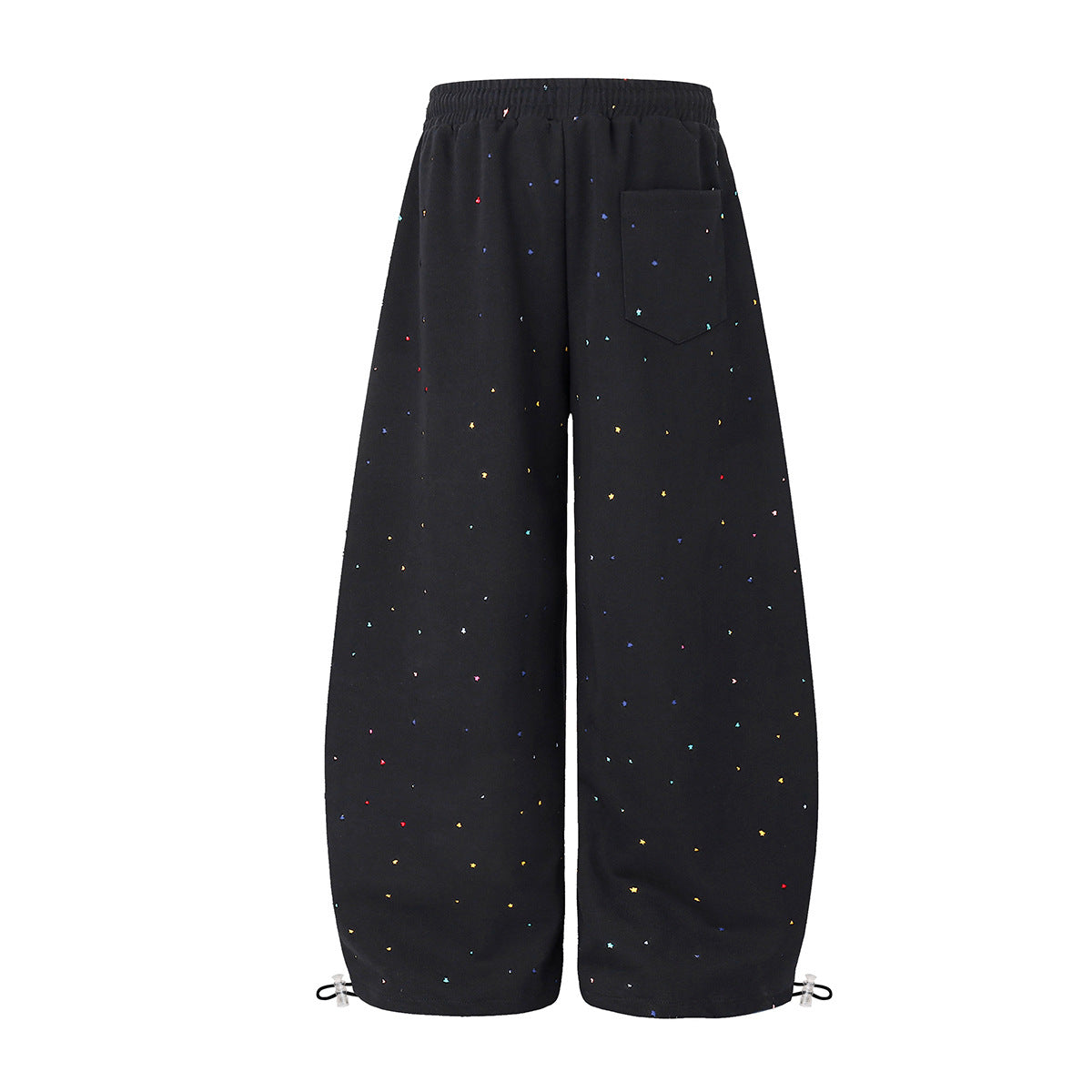 Wide-Leg Sweatpants with Star Embroidery & Paint Splatter Print