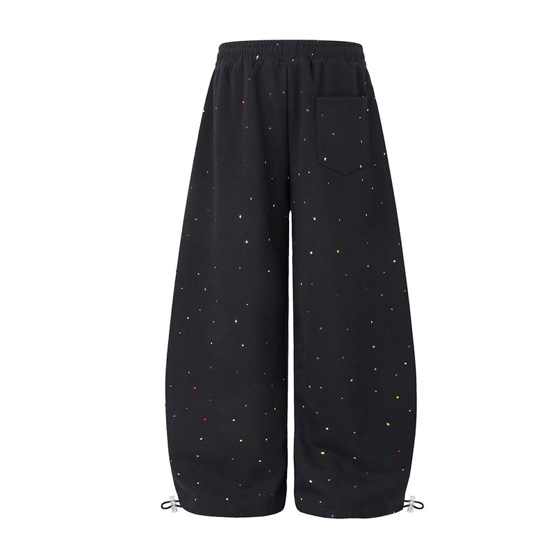 Wide-Leg Sweatpants with Star Embroidery & Paint Splatter Print