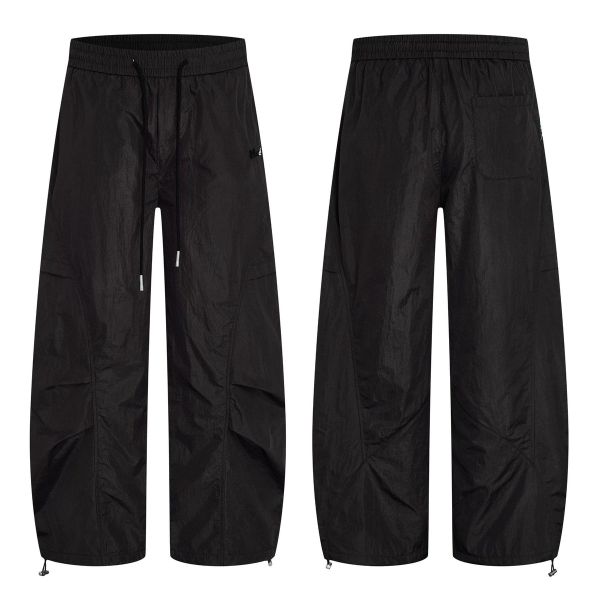 Wide-Leg Parachute Cargo Pants – Oversized Crinkle Nylon Drawstring Trousers